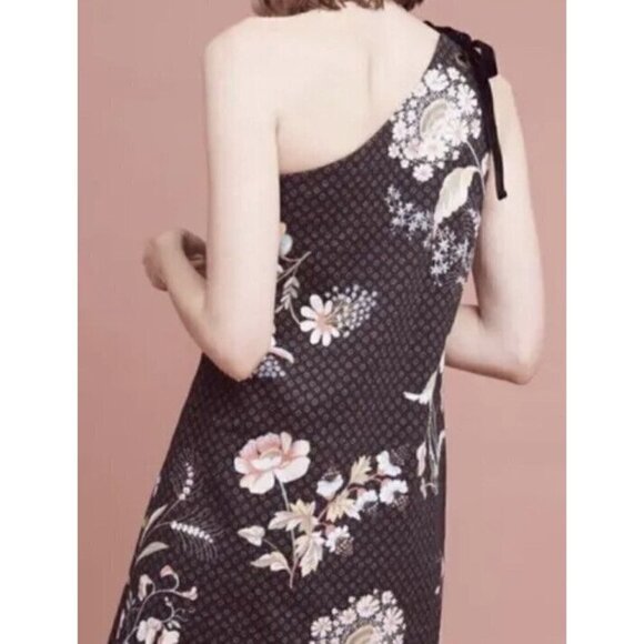 Anthropologie Maeve Ashbury Black Floral Studded One Shoulder Shift Dress Size 2 - Picture 8 of 16